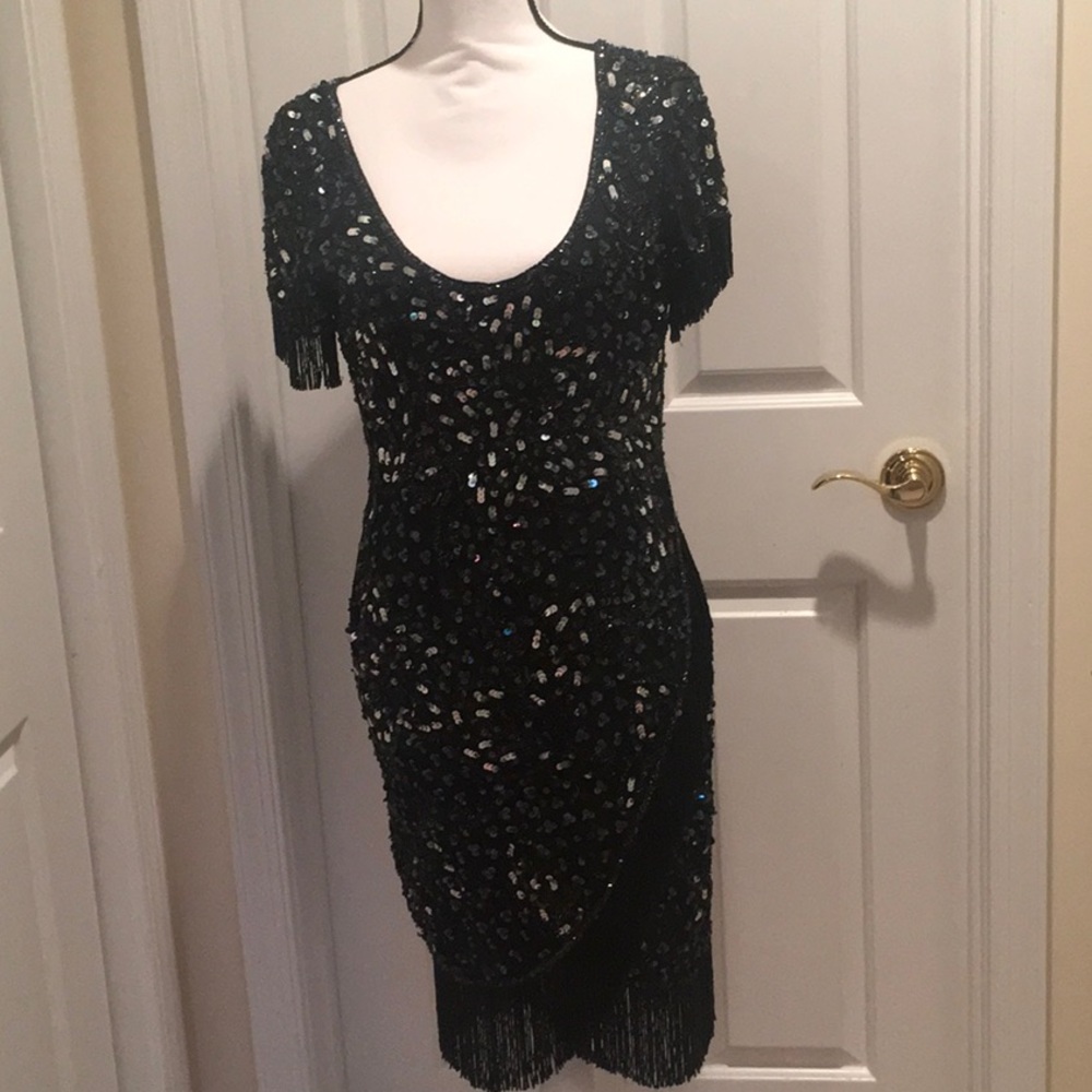 Riazee black sequined cocktail dress